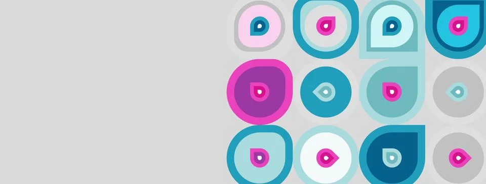 Abstract pattern features circles, varying shades pink, teal. Minimalist de.. 스톡 일러스트
