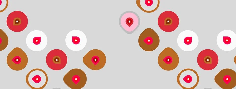 Abstract pattern features circles, varying sizes, shades. Pink, brown, white Stock Illustration