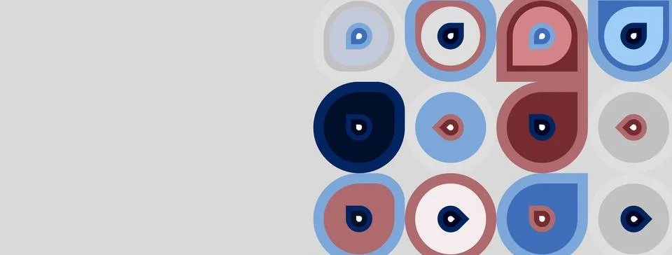 Abstract pattern features circular designs. Blue, navy, peach tones dominate イラスト素材
