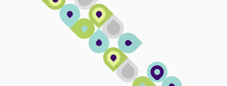 Abstract pattern features colorful circles, squares, diagonal line. Minimalis Stock Illustration