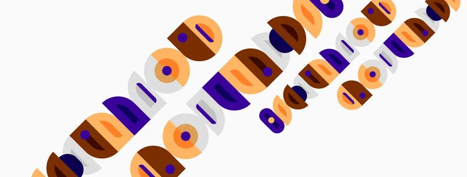 Abstract pattern features colorful circles, squares, rectangles. Diagonal Stock Illustration