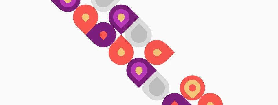 Abstract pattern features colorful circles, purple, orange, gray. Diagonal Stock Illustration