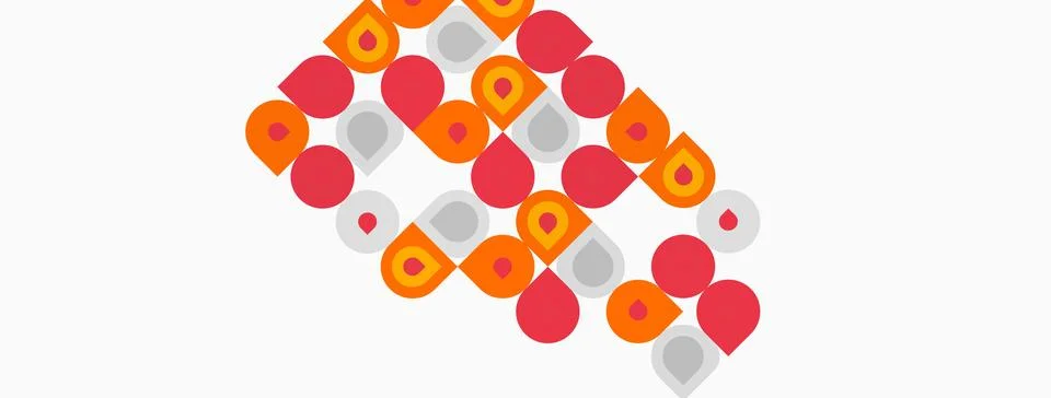 Abstract pattern features colorful circles, squares, rectangles. Shapes overl Stock Illustration