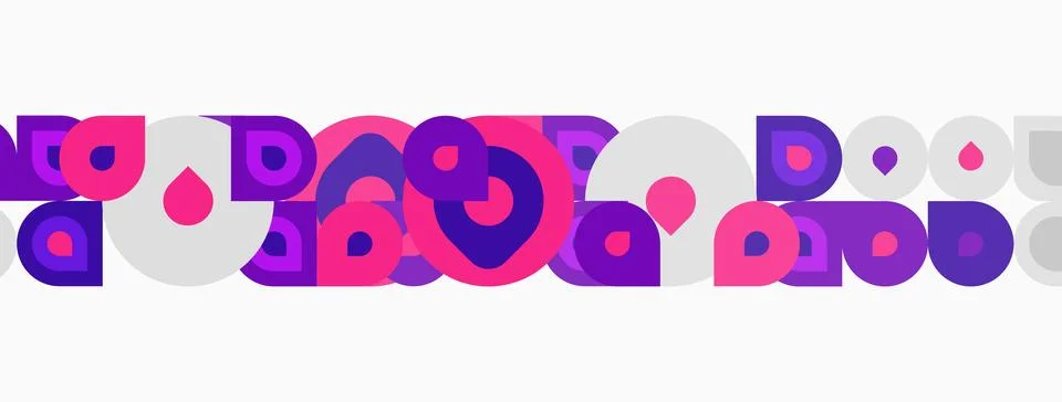 Abstract pattern features colorful circles, squares, droplets. Shapes repeat イラスト素材