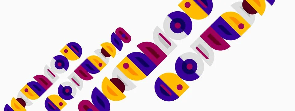 Abstract pattern features colorful circles, rectangles. Diagonal arrangement Stock Illustration