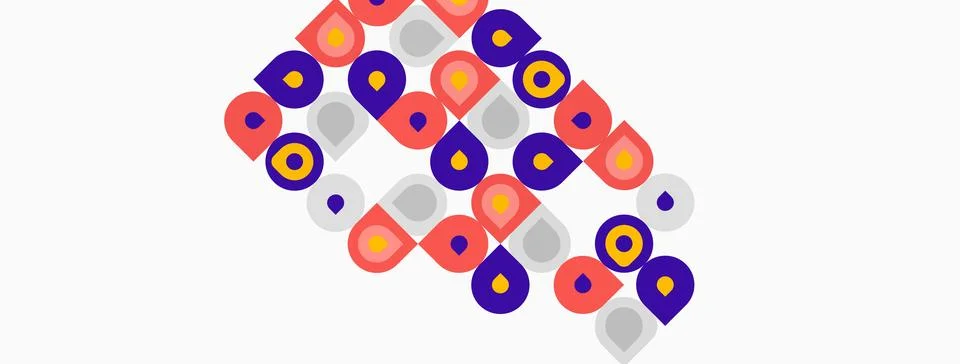 Abstract pattern features colorful circles, squares, rectangles. Shapes overl Stockillustratie