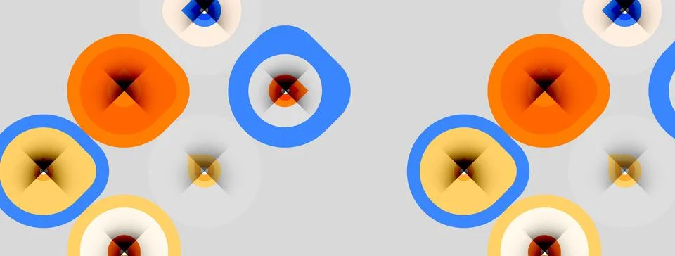 Abstract pattern features colorful circles, orange, blue, yellow. Shapes ov.. Stock Illustration