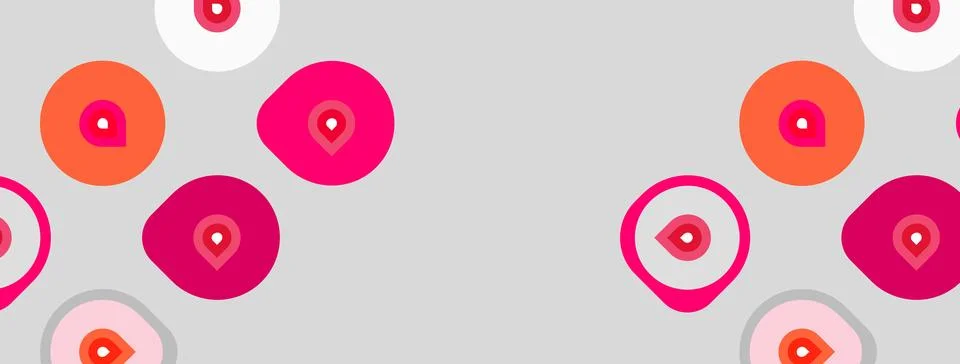 Abstract pattern features colorful circles, varying sizes, shades. Pink, oran Illustrazione stock