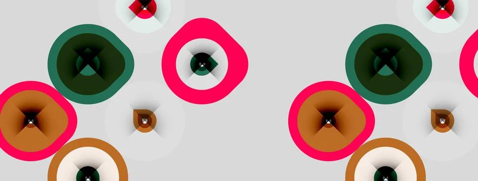 Abstract pattern features colorful circles, varying sizes, concentric designs Stock Illustration