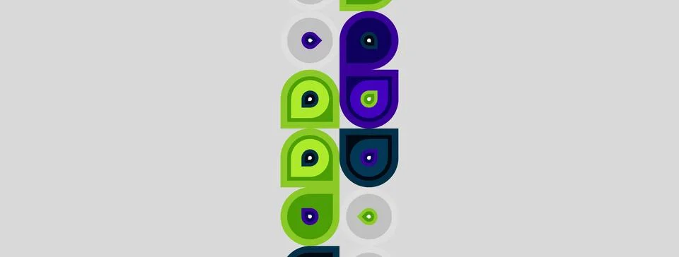 Abstract pattern features colorful circles, semicircles. Design utilizes gree 스톡 일러스트