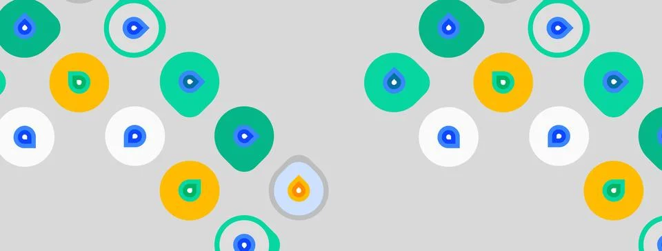 Abstract pattern features colorful circles, droplets. Background is light gra Illustrazione stock