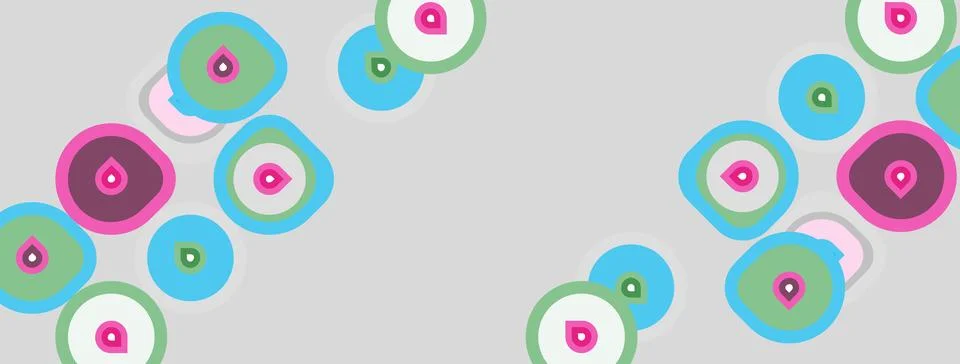 Abstract pattern features colorful circles, varying sizes, light gray backg.. Illustrazione stock