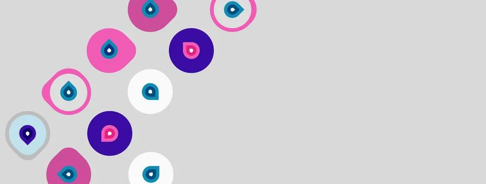 Abstract pattern features colorful circles, dots. Shapes vary size, color, イラスト素材