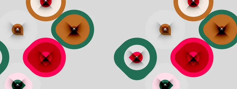 Abstract pattern features colorful circles, overlapping shapes. Soft gray Illustrazione stock