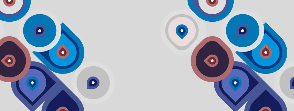 Abstract pattern features colorful circles, shapes. Blue, brown tones dominat 스톡 일러스트
