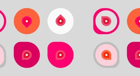 Abstract pattern features colorful circles, varying shades pink, orange, whit Illustrazione stock