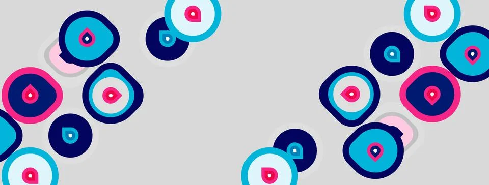 Abstract pattern features colorful circles, overlapping shapes. Light gray Illustrazione stock