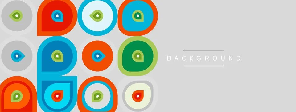 Abstract pattern features colorful circles, squares. Geometric shapes create 스톡 일러스트