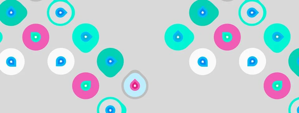 Abstract pattern features colorful circles, pink, teal, white. Repeating desi Stockillustratie