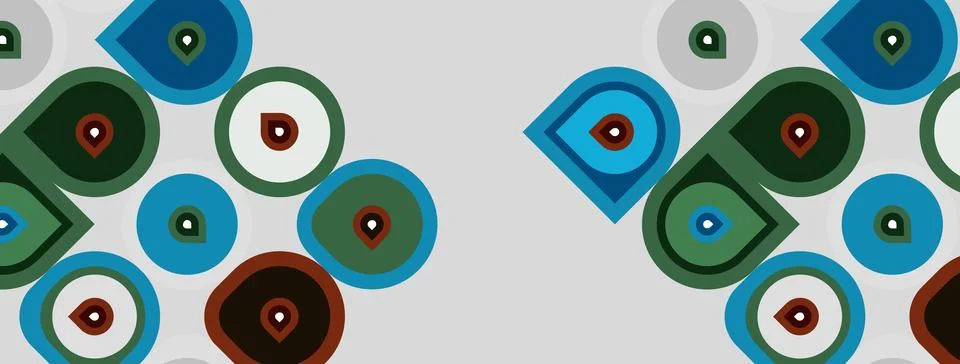 Abstract pattern features colorful circles, each containing smaller dot. Desi Stock Illustration