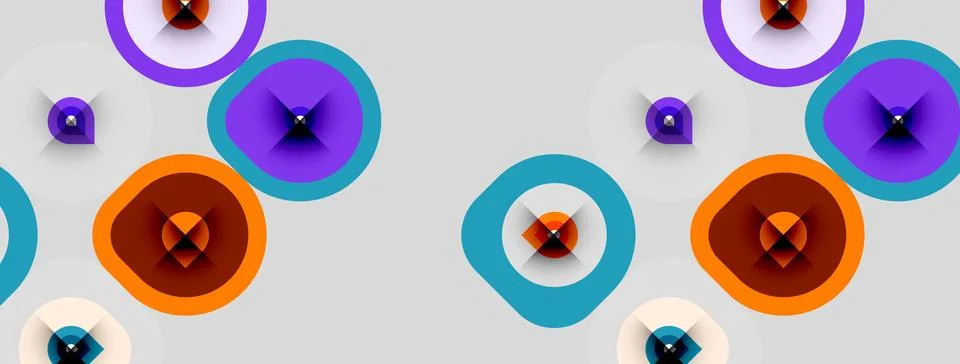 Abstract pattern features colorful circles, varying sizes, concentric rings. 스톡 일러스트