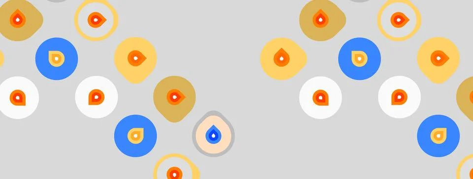 Abstract pattern features colorful circles, droplets. Soft gray background Stock Illustration