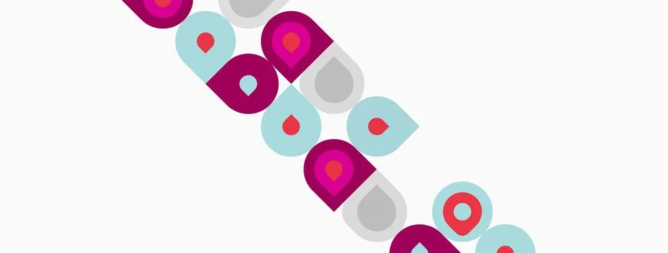 Abstract pattern features colorful circles, squares, rectangles. Shapes overl Illustrazione stock