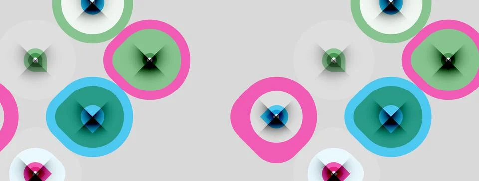 Abstract pattern features colorful circles, overlapping shapes. Soft hues c.. Stock Illustration