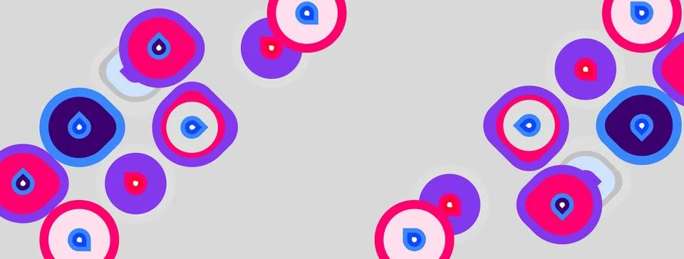 Abstract pattern features colorful circles, pinks, blues, purples. Shapes Stock Illustration