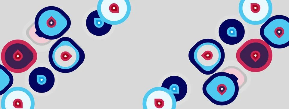 Abstract pattern features colorful circles, overlapping shapes. Blue, pink,.. Stock Illustration