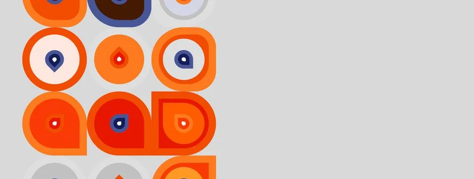 Abstract pattern features colorful circles, shapes. Orange, blue tones domina Illustrazione stock