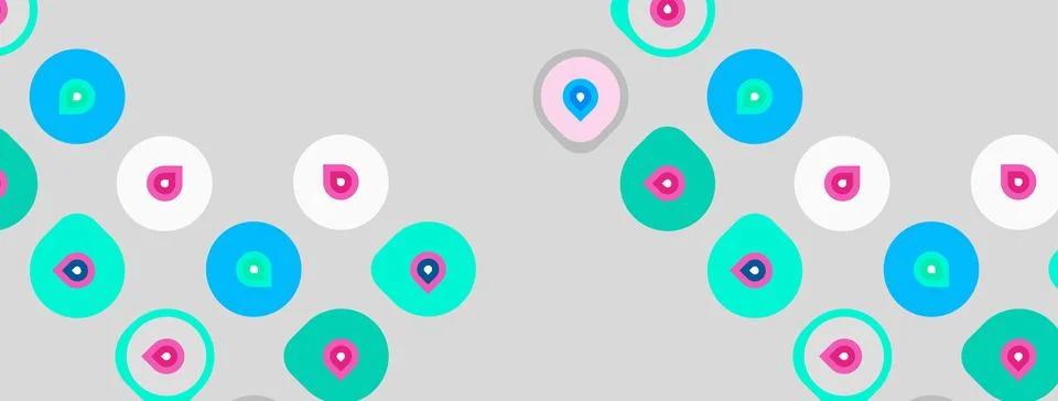 Abstract pattern features colorful circles, dots. Background is light gray. Stock Illustration