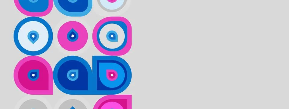 Abstract pattern features colorful circles, shapes overlap creating playful 库存插图
