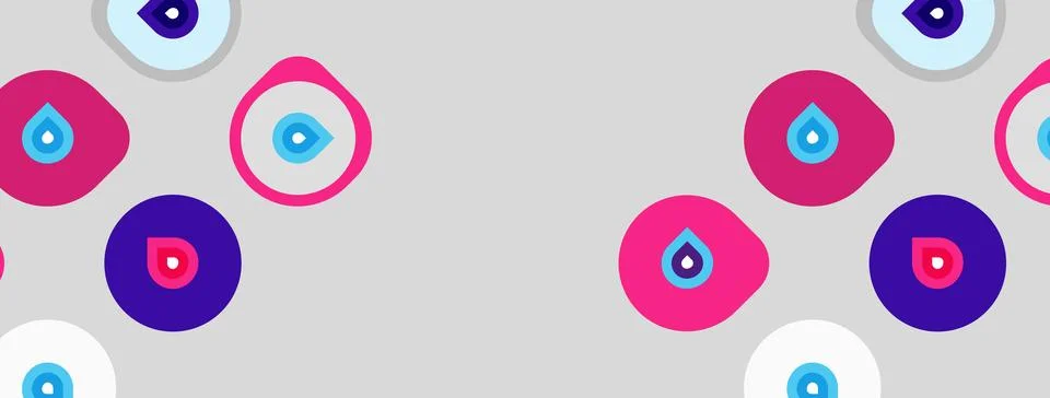 Abstract pattern features colorful circles, eyes, teardrops. Soft gray 库存插图