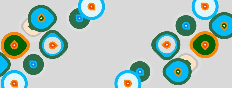 Abstract pattern features colorful circles, overlapping shapes. Design evokes Stock Illustration
