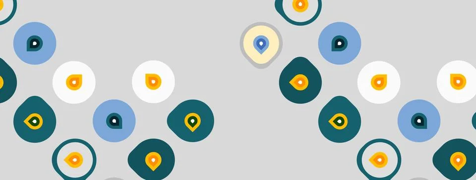 Abstract pattern features colorful circles, dots. Shapes overlap creating v.. Stock Illustration