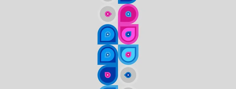 Abstract pattern features colorful circles, semicircles. Blue, pink hues Stock Illustration