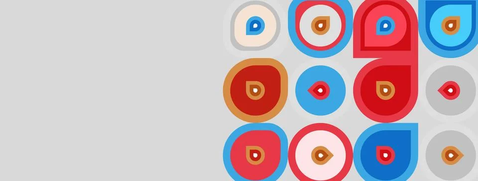 Abstract pattern features colorful circles, varying sizes, concentric designs 库存插图