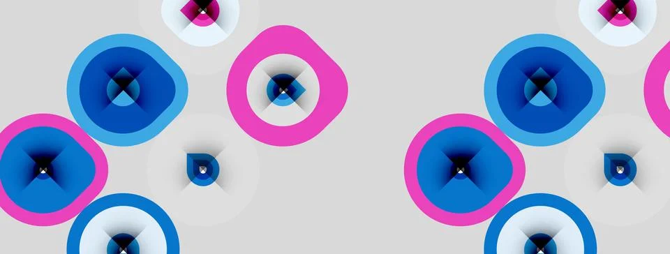 Abstract pattern features colorful circles, pink, blue hues. Shapes overlap Stock Illustration