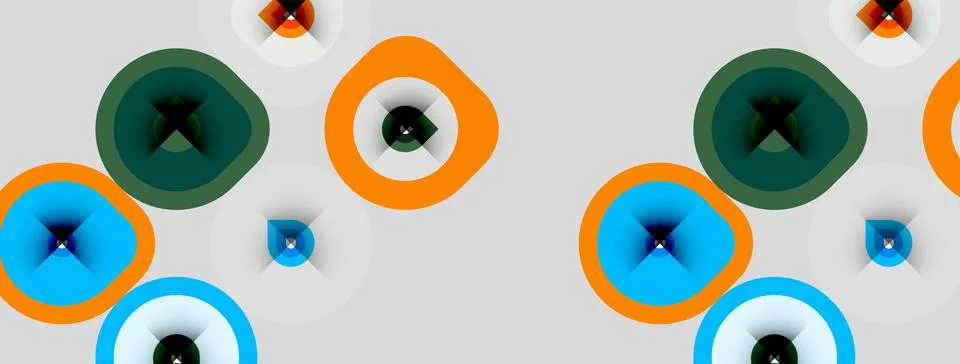 Abstract pattern features colorful circles, overlapping shapes. Minimalist Illustrazione stock