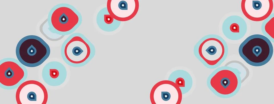 Abstract pattern features colorful circles, red accents. Shapes overlap cre.. 스톡 일러스트