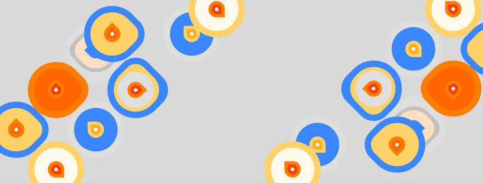 Abstract pattern features colorful circles, orange, blue, yellow. Shapes ov.. イラスト素材