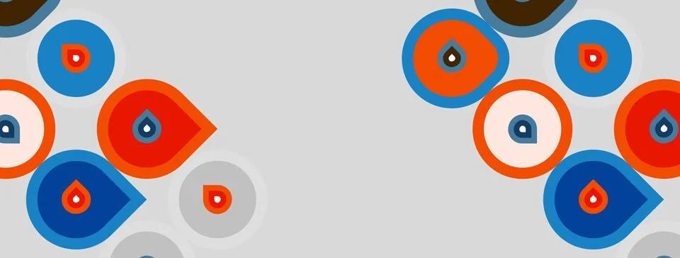 Abstract pattern features colorful circles, droplets. Shapes overlap, creatin Stock Illustration