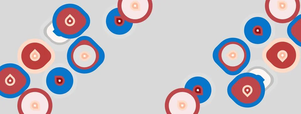 Abstract pattern features colorful circles, red, pink, white. Shapes repeat Stock Illustration