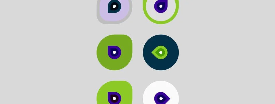 Abstract pattern features colorful circles, each containing smaller dot. Simp Stock Illustration