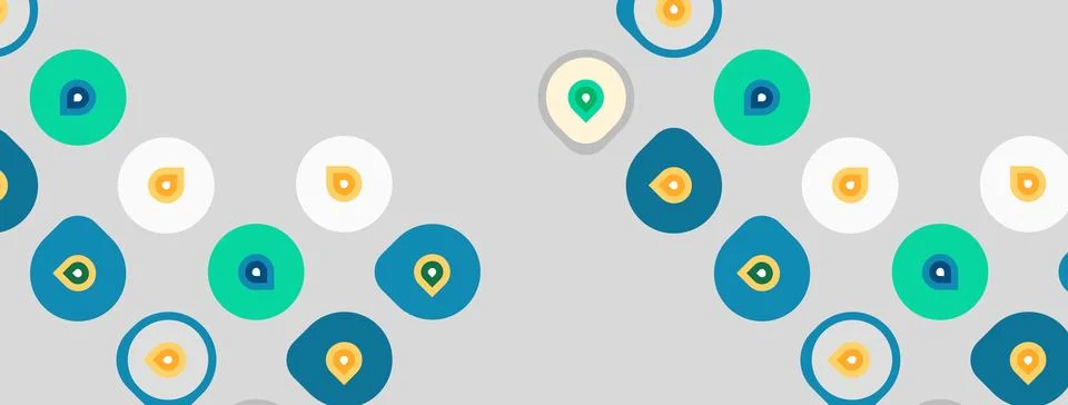 Abstract pattern features colorful circles, dots. Background is light gray, Stock Illustration