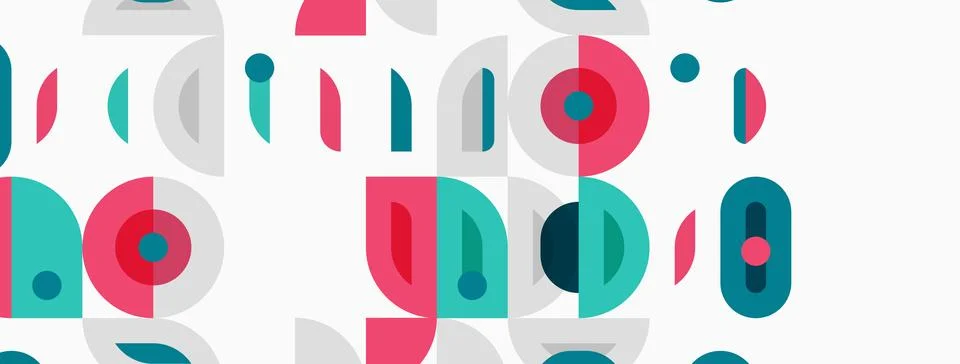 Abstract pattern features colorful circles, semicircles, dots. Minimalist d.. Stock Illustration