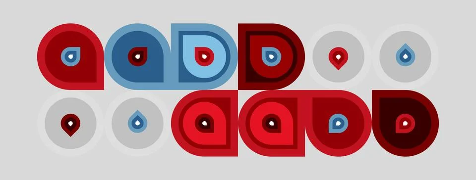 Abstract pattern features colorful circles, varying sizes, red, blue, gray .. Stock Illustration
