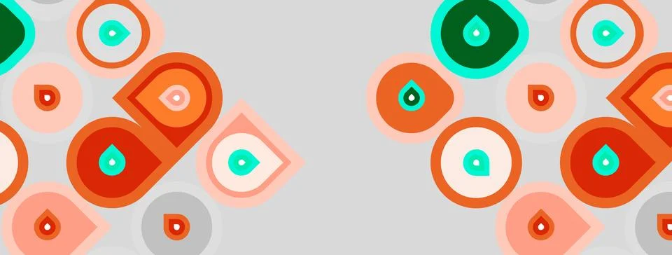 Abstract pattern features colorful circles, shapes. Background is light gray. Stock Illustration