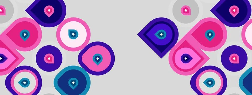 Abstract pattern features colorful circles, varying sizes, purple, pink, blue Stock Illustration